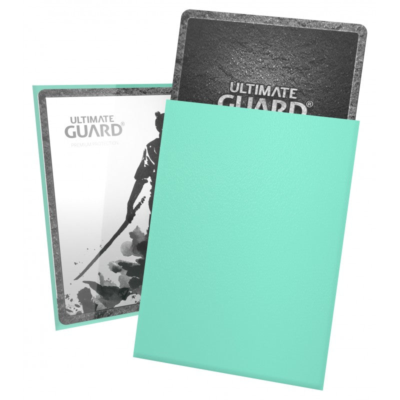 Turquoise Ultimate Guard Katana Standard Size Sleeves for trading cards, featuring smooth, durable card protection.