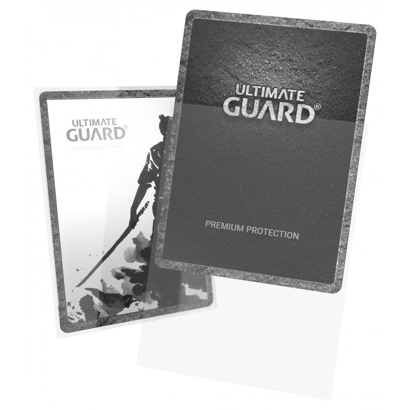 Clear Ultimate Guard Katana Standard Size card sleeves, transparent and designed for protecting trading or collectible cards.