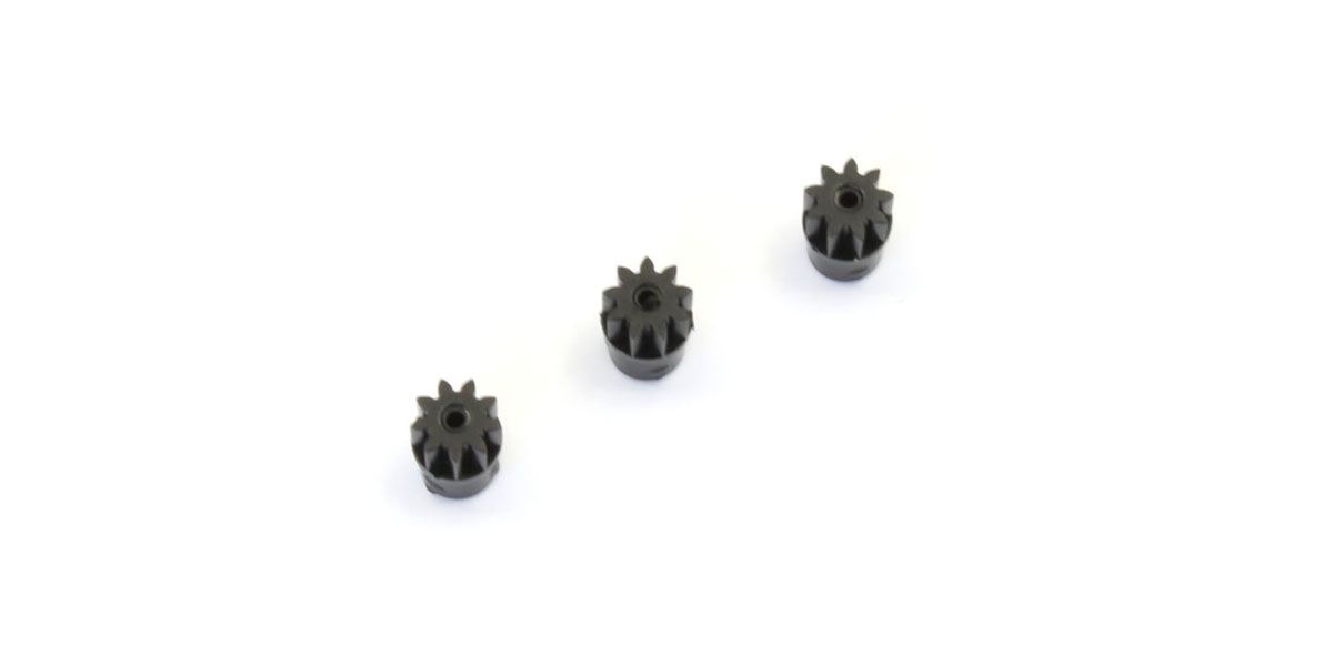 Kyosho RC car pinion gear set with three 9-tooth gears for MZ6BK-09 model, detailed close-up of gear teeth and metal construction.