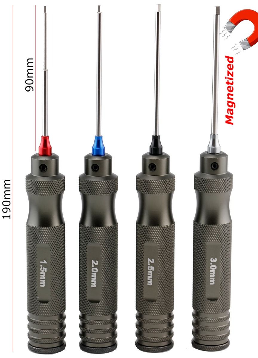 Powerhobby Pro Series magnetized hex tool set for RC cars, includes 1.5mm, 2.0mm, 2.5mm, and 3.0mm metric hex drivers.