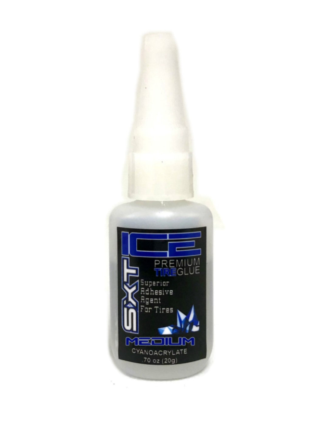 SXT Ice Tire Glue bottle with applicator tip, designed for securing ice tires and winter vehicle tire repairs.