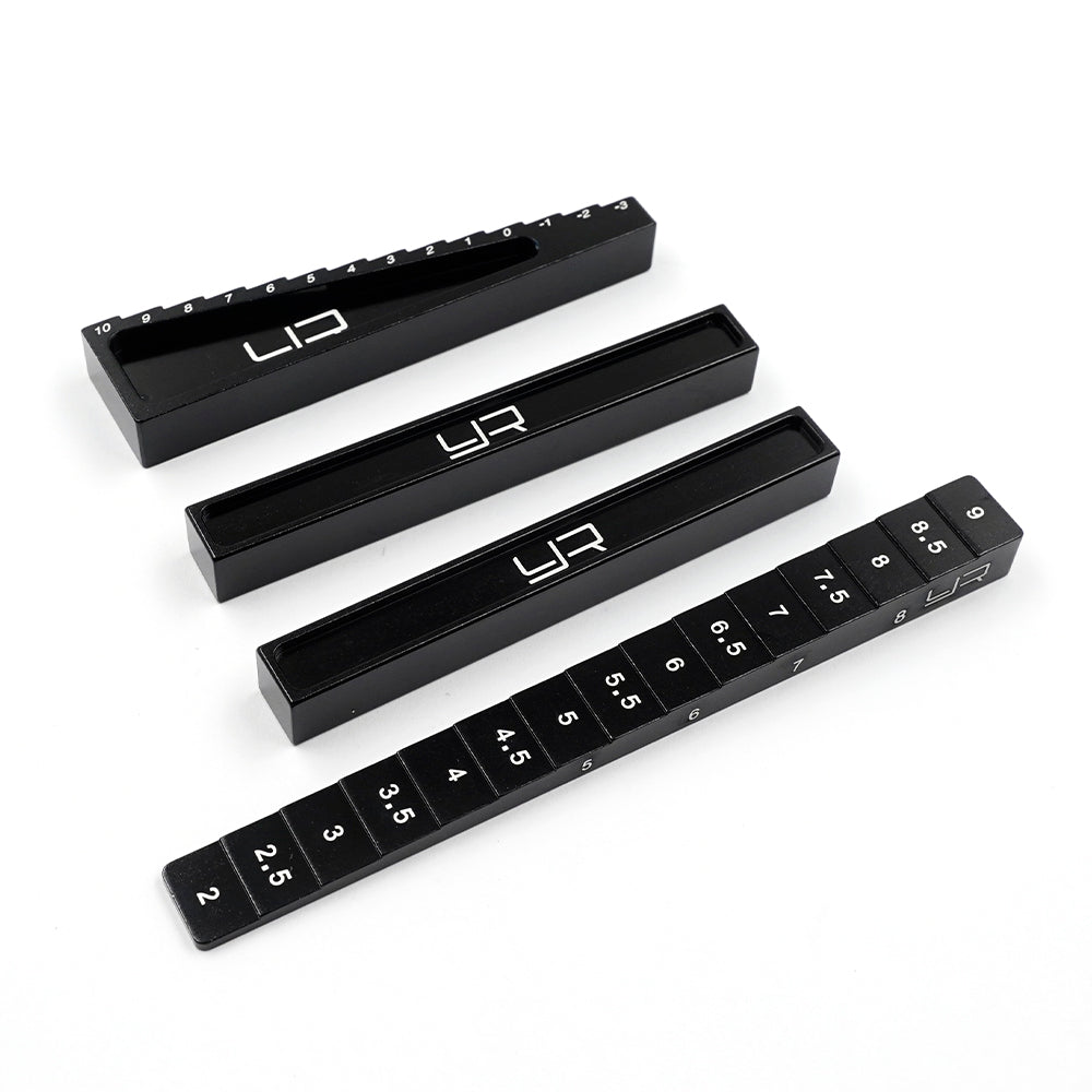 Black Yeah Racing chassis setting kit for 1:10 and 1:8 on-road RC cars, includes various adjustment tools and components.