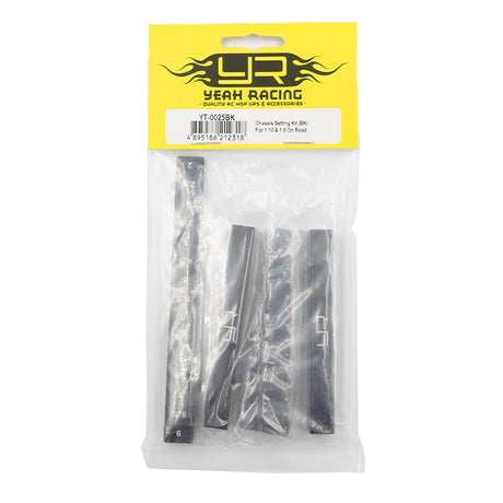 Black Yeah Racing chassis setting kit for 1:10 and 1:8 on-road RC cars, includes tools for tuning and adjustments.