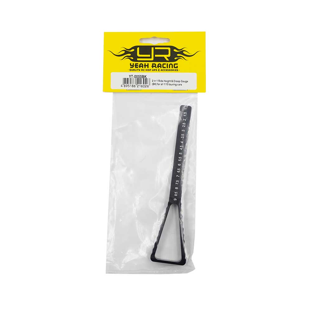 Yeah Racing 2in1 Ride Height and Droop Gauge for 1/10 touring cars, black plastic tool for precise measurements