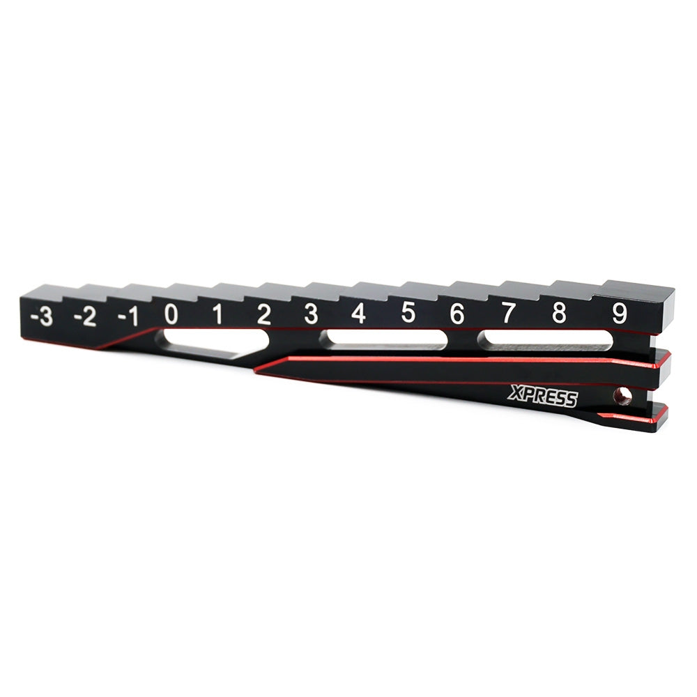 Xpress Chassis Droop Gauge -3 to 9mm for precise suspension setup, showing the gauge with measurement markings and scale.