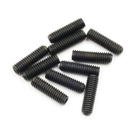 Set of 10 Xpress M3x8mm hex set screws arranged in a row, showing the hex drive heads and threaded bodies.