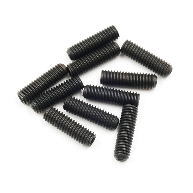 Set of 10 Xpress M3x8mm hex set screws arranged in a row, showing the hex drive heads and threaded bodies.