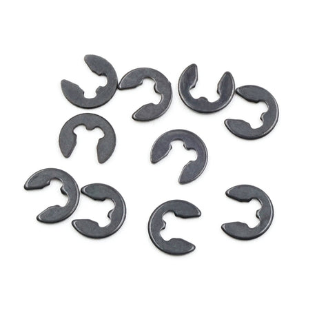 Set of 10 Xpress 2.5mm E-Clips, small metal retaining clips for mechanical applications, displayed on a white background.