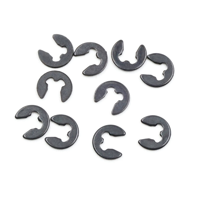 Set of 10 Xpress 2.5mm E-Clips, small metal retaining clips for mechanical applications, displayed on a white background.