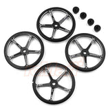 Black aluminum set up wheels for 1:10 M-Chassis RC cars by Yeah Racing, shown with detailed design and smooth finish.