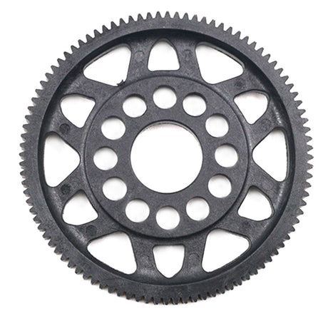 Xpress 64P composite spur gear, black plastic gear with teeth, designed for RC models and mechanical applications.
