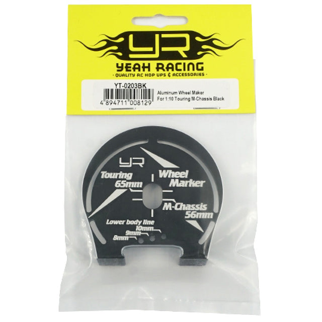 Yeah Racing aluminum wheel well marker for 1:10 touring and M-chassis cars, durable black finish, precise fitment and easy installation.