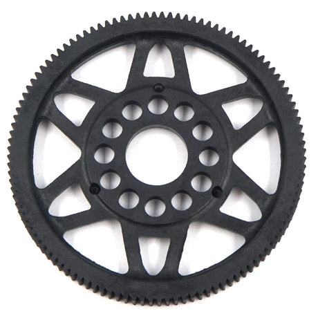Xpress 64P composite spur gear, black and silver with gear teeth, designed for RC car or machinery applications.