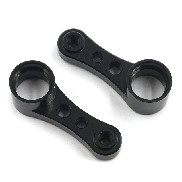 Xpress aluminum 18.5mm dual servo saver arms, set of 2, for RC car steering system, with detailed metallic finish.