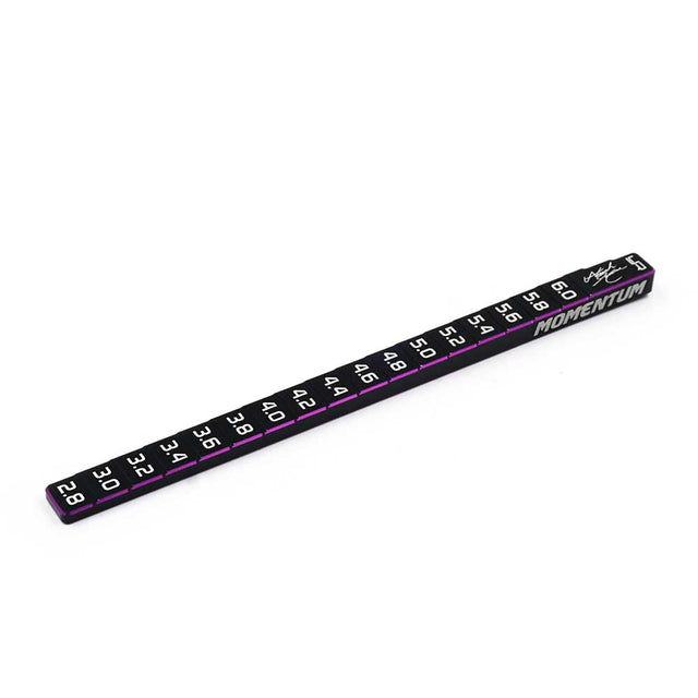Yeah Racing Momentum 7075 Aluminum Chassis Ride Height Gauge showing a compact measuring tool with engraved markings and a black finish
