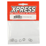Set of 10 Xpress 5x7x0.2mm drive axle shims, metal spacers for vehicle axle adjustments, shown in a close-up image.