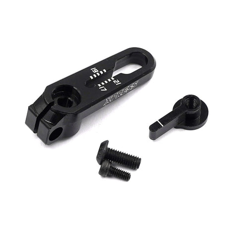 Xpress 7075 Aluminum Adjustable 23T Servo Horn for RC cars, shown with mounting holes and adjustable design.