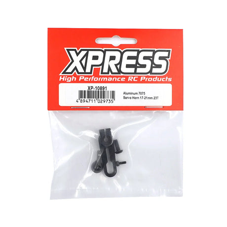 Xpress 7075 Aluminum Adjustable Servo Horn with 23T splines for RC cars, featuring durable construction and precise fit.