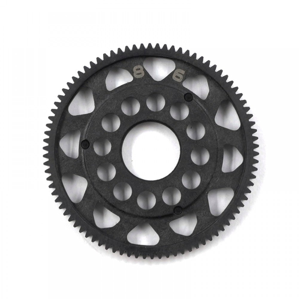 Xpress 64P composite spur gear with precision teeth, black and gray plastic material for RC car or machinery use.