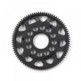 Xpress 64P composite spur gear with precision teeth, black and gray plastic material for RC car or machinery use.