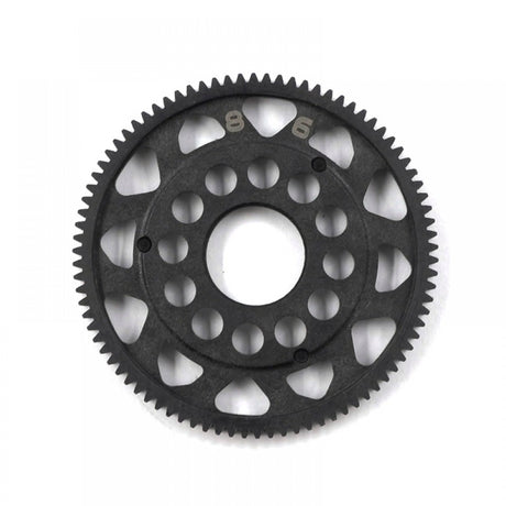 Xpress 64P composite spur gear with precision teeth, black and gray plastic material for RC car or machinery use.