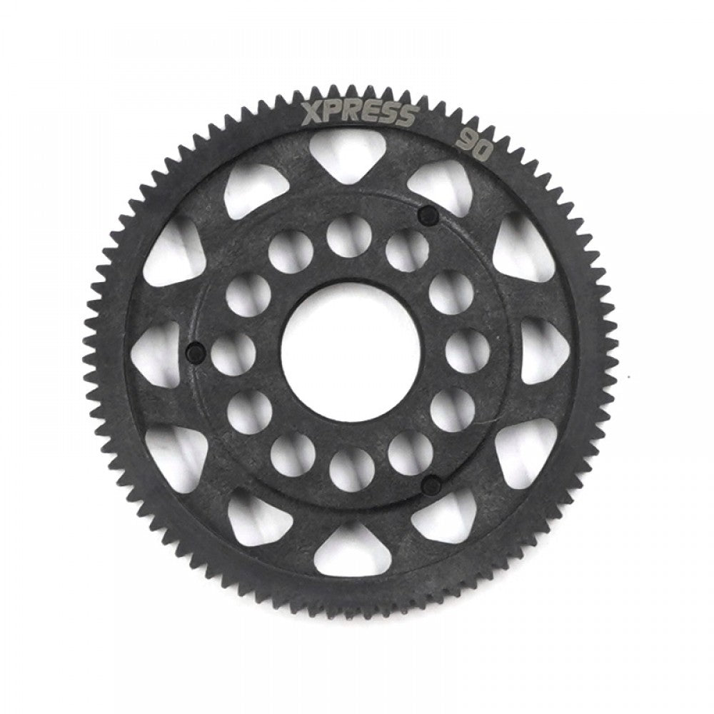 Xpress 64P composite spur gear with precise teeth and durable construction, shown in a close-up view.
