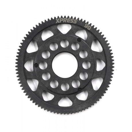 Xpress 64P composite spur gear with precise teeth and durable construction, shown in a close-up view.