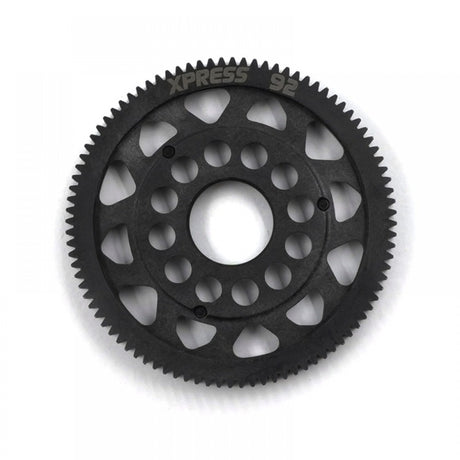 Xpress 64P composite spur gear showing gear teeth and black plastic construction on a white background.