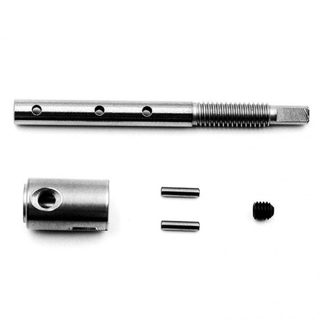LC Racing L6233 spur gear shaft and outdrive for RC car, metal components with gear teeth and drive mechanism visible.