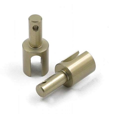Pair of Xpress 4mm aluminum outdrives for RC boats, featuring sleek metallic finish and precise engineering.