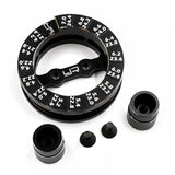 Yeah Racing aluminum round droop gauge for 1/10 touring car, showing precise measurement markings and durable construction.
