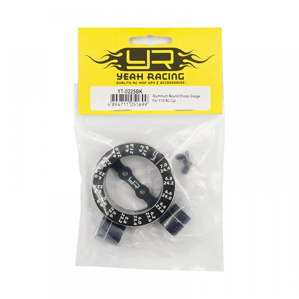 Yeah Racing aluminum round droop gauge for 1/10 touring car to measure suspension droop accurately.
