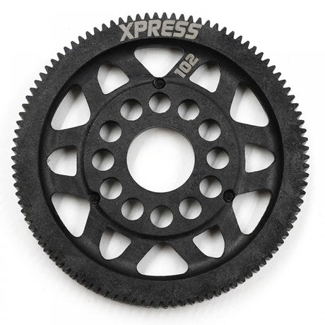 Xpress 64P composite spur gear, black plastic gear with teeth, designed for RC model vehicles.
