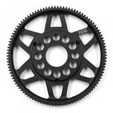 Xpress 64P composite spur gear, black plastic gear with teeth, designed for RC or mechanical applications.
