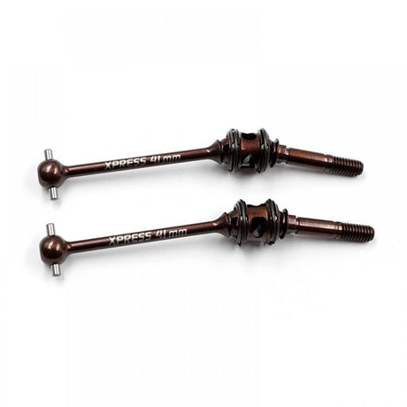 Pair of Xpress Spring Steel Double Joint Universal Shafts showing metal shafts with flexible joints and protective rubber boots.