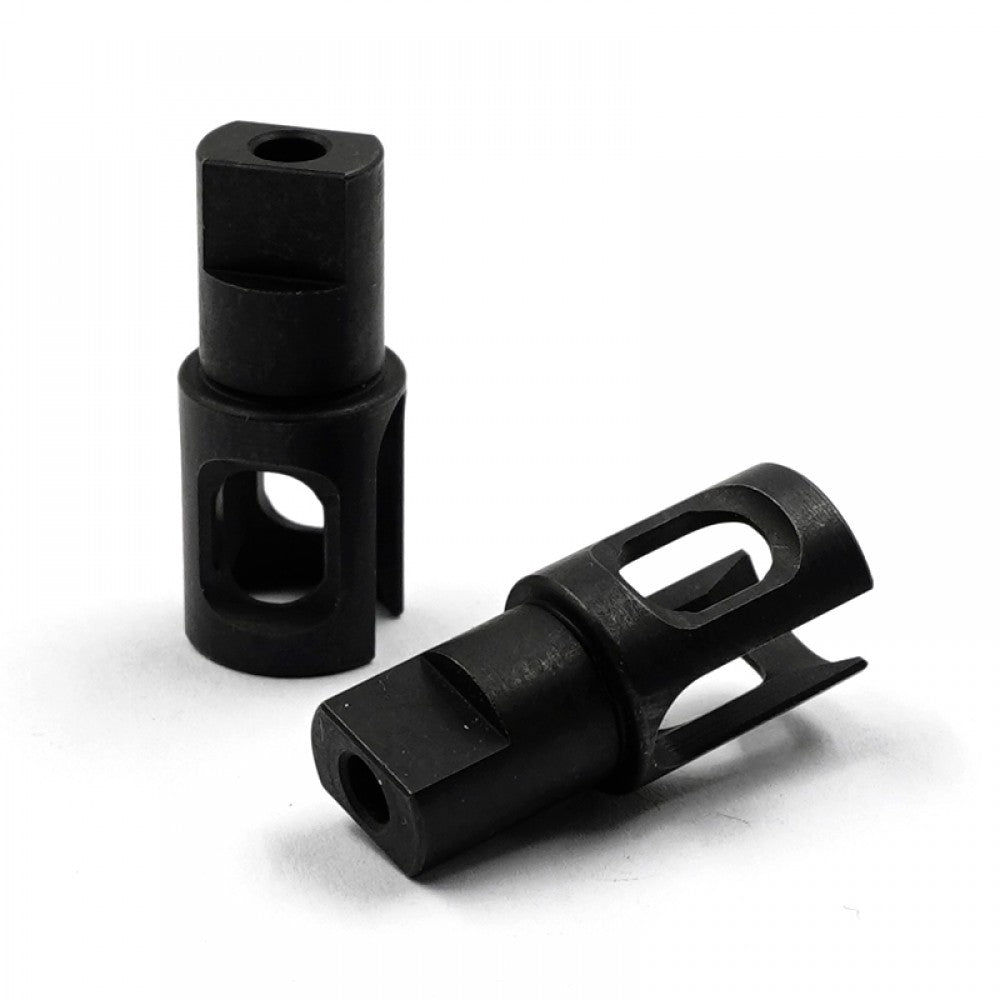 Set of two Xpress 4mm solid axle outdrives for RC boats, black plastic with mounting holes, detailed close-up image.