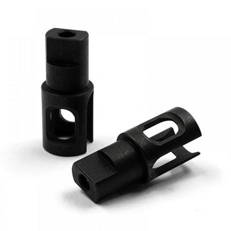 Set of two Xpress 4mm solid axle outdrives for RC boats, black plastic with mounting holes, detailed close-up image.