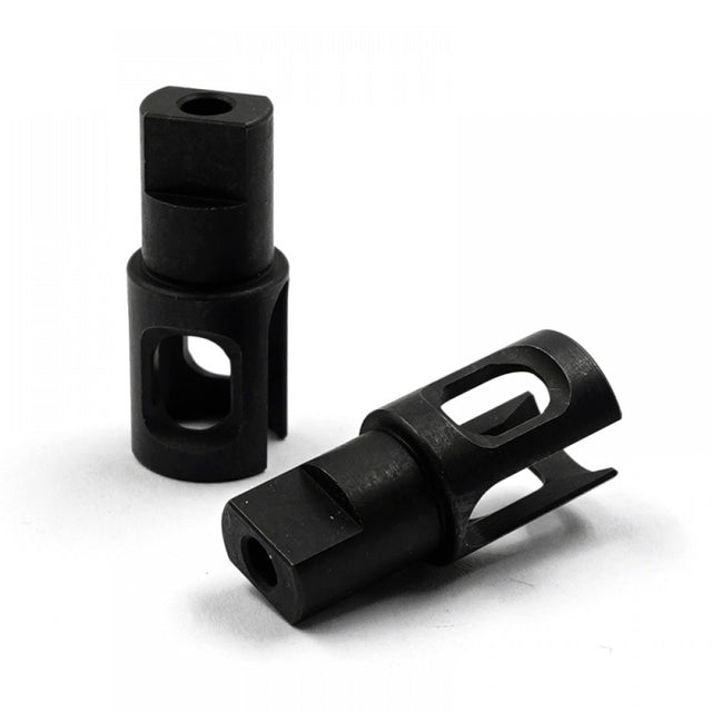 Set of two Xpress 4mm solid axle outdrives for RC boats, black plastic with mounting holes, detailed close-up image.