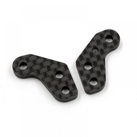 Pair of Xpress +1mm offset rear graphite knuckle plates for RC cars, showing their black, textured surface and precise design features.