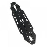 Xpress 2mm aluminum main chassis plate for RC car, showing a sleek, lightweight gray metal component with precise cutouts.