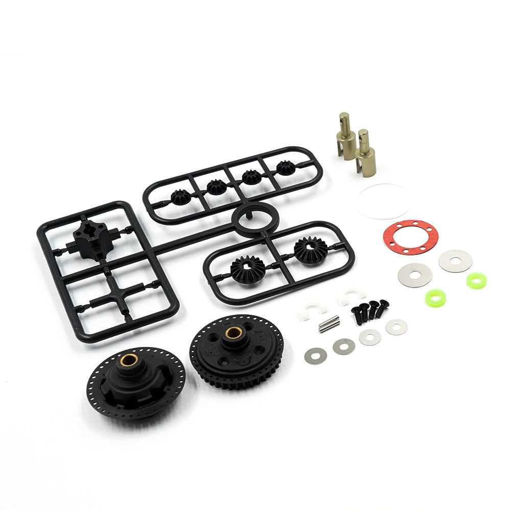Xpress Gear Differential Set V2 with metal gears and black housing, designed for RC cars, showing detailed components on a white background.