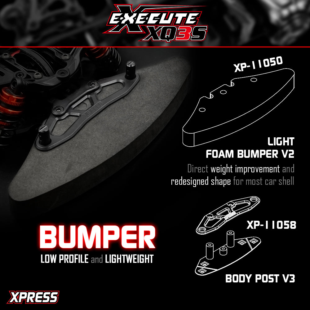 Xpress Execute XQ3S 1/10 4WD sport touring car kit with detailed chassis and components on a white background.