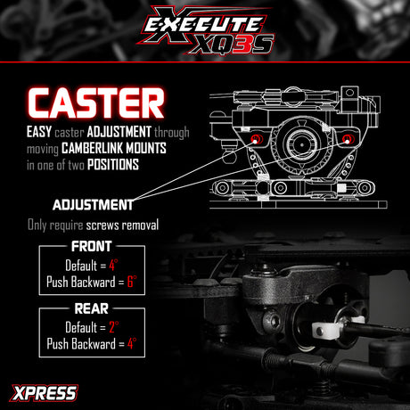 Xpress Execute XQ3S 1/10 4WD sport touring car kit with detailed chassis and components, ready for assembly and racing.