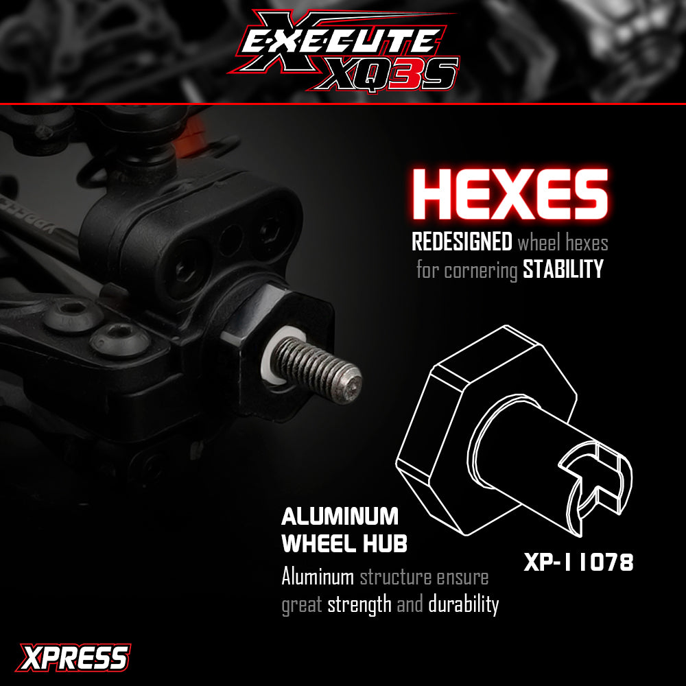 Xpress Execute XQ3S 1/10 4WD sport touring car kit with detailed chassis and components for RC racing enthusiasts.