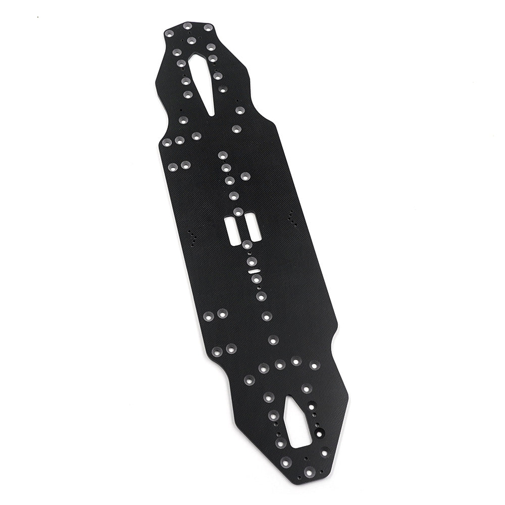 Xpress 2.5mm fiberglass main chassis plate for RC cars, showing a lightweight, durable chassis component with mounting holes.