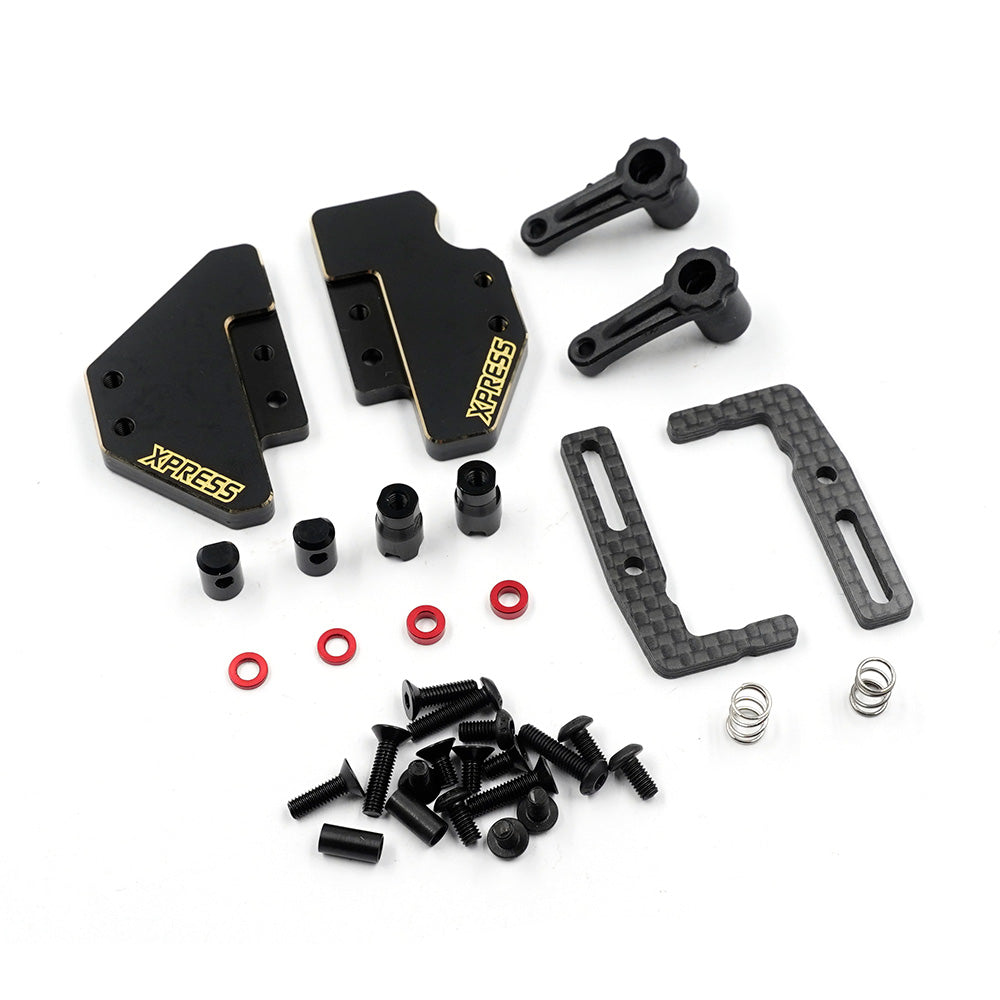 Xpress Shorty Battery Mount and Brass Weight Set for RC cars, featuring durable mounting hardware and weight accessories.