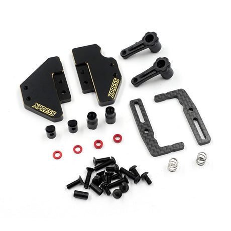 Xpress Shorty Battery Mount and Brass Weight Set for RC cars, featuring durable mounting hardware and weight accessories.