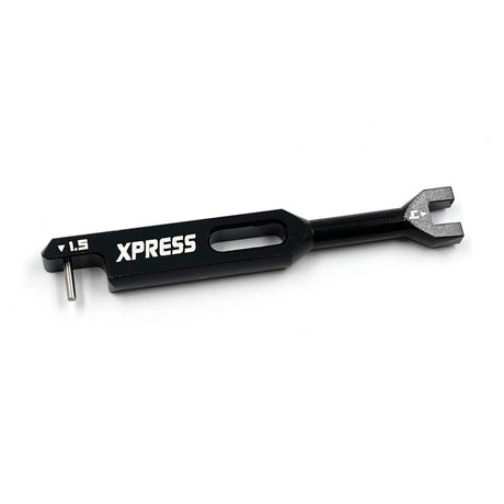 Xpress turnbuckle adjustment tool with ergonomic handle and metal hook for tightening and loosening turnbuckles in rigging or cable setups.