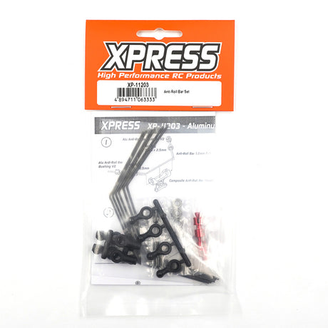 Xpress anti-roll bar set for vehicle suspension, featuring sturdy metal components and mounting brackets for improved stability.