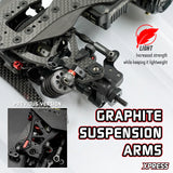 Xpress Execute XQ11R 1/10 scale 4WD touring car kit with detailed chassis and wheels on a white background.